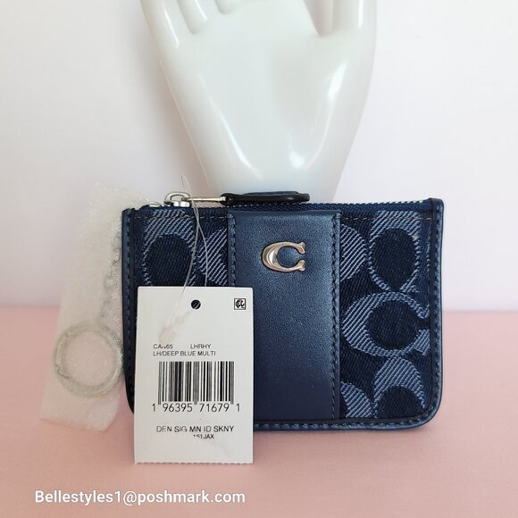 COACH Mini Skinny ID Card Case in Denim Signature- Deep Blue multi color ⭐ - Picture 16 of 16